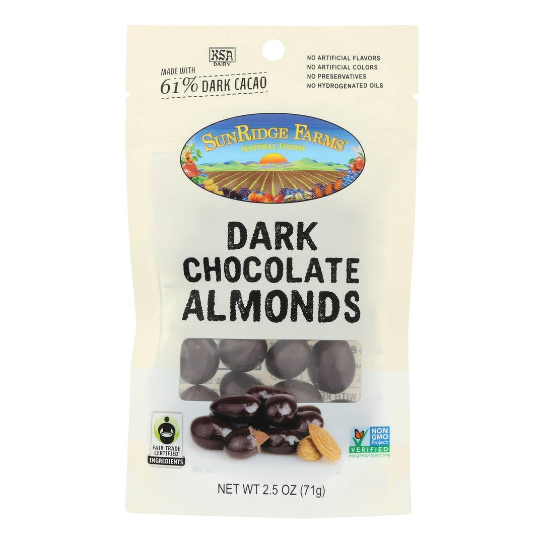 Sunridge Farms Dark Chocolate Almonds - Case Of 8 - 2.5 Oz - Maras Green